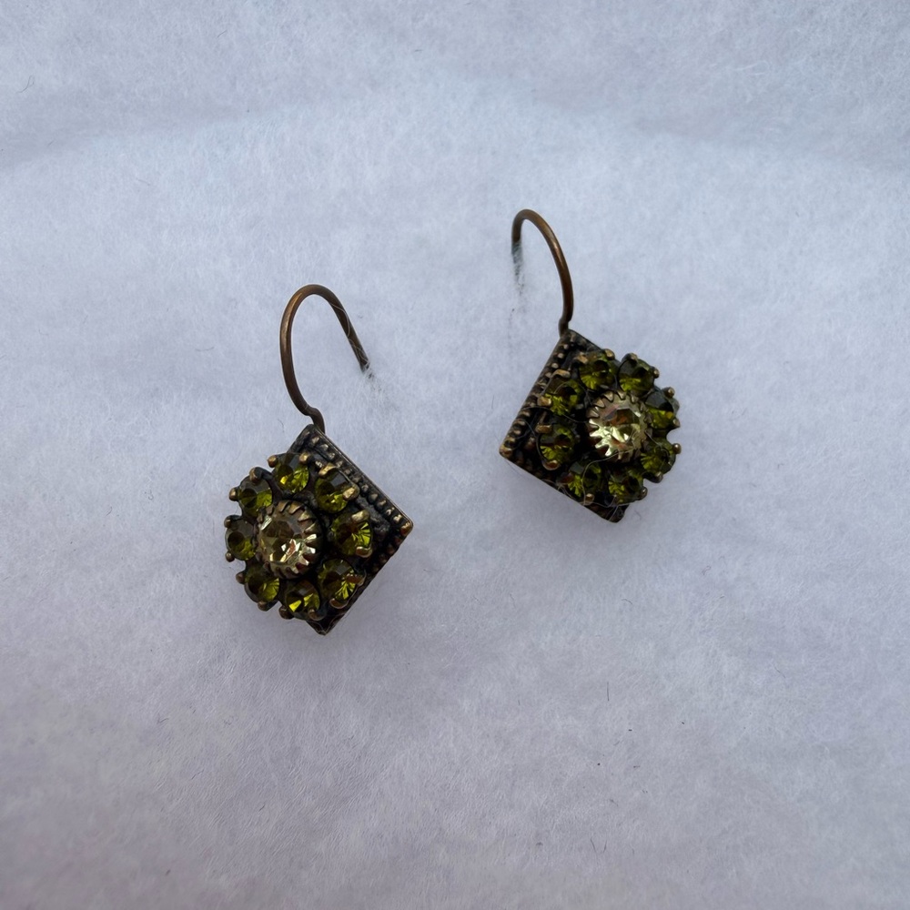 Kenny Ma Retro Chartreuse Green Crystal Earrings